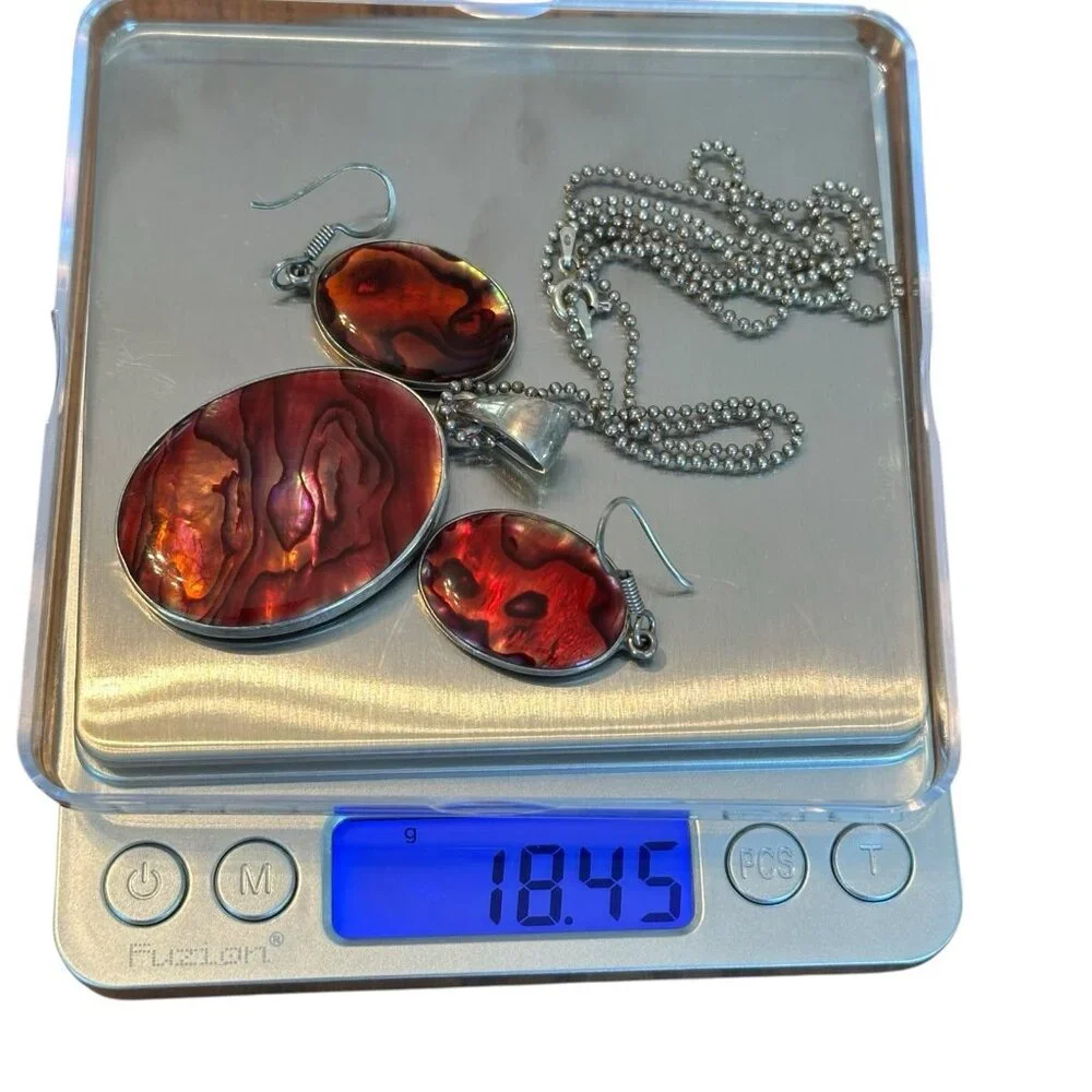 Charles Albert Sterling Silver 925 Abalone Pendant Necklace Earrings Set 18.45g - Picture 7 of 16